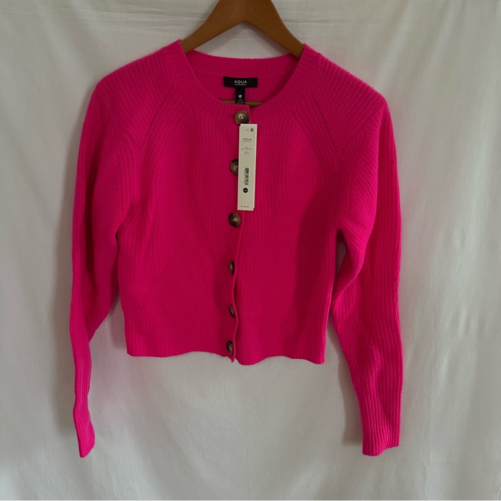NWT Aqua Cropped Button Cashmere Sweater
